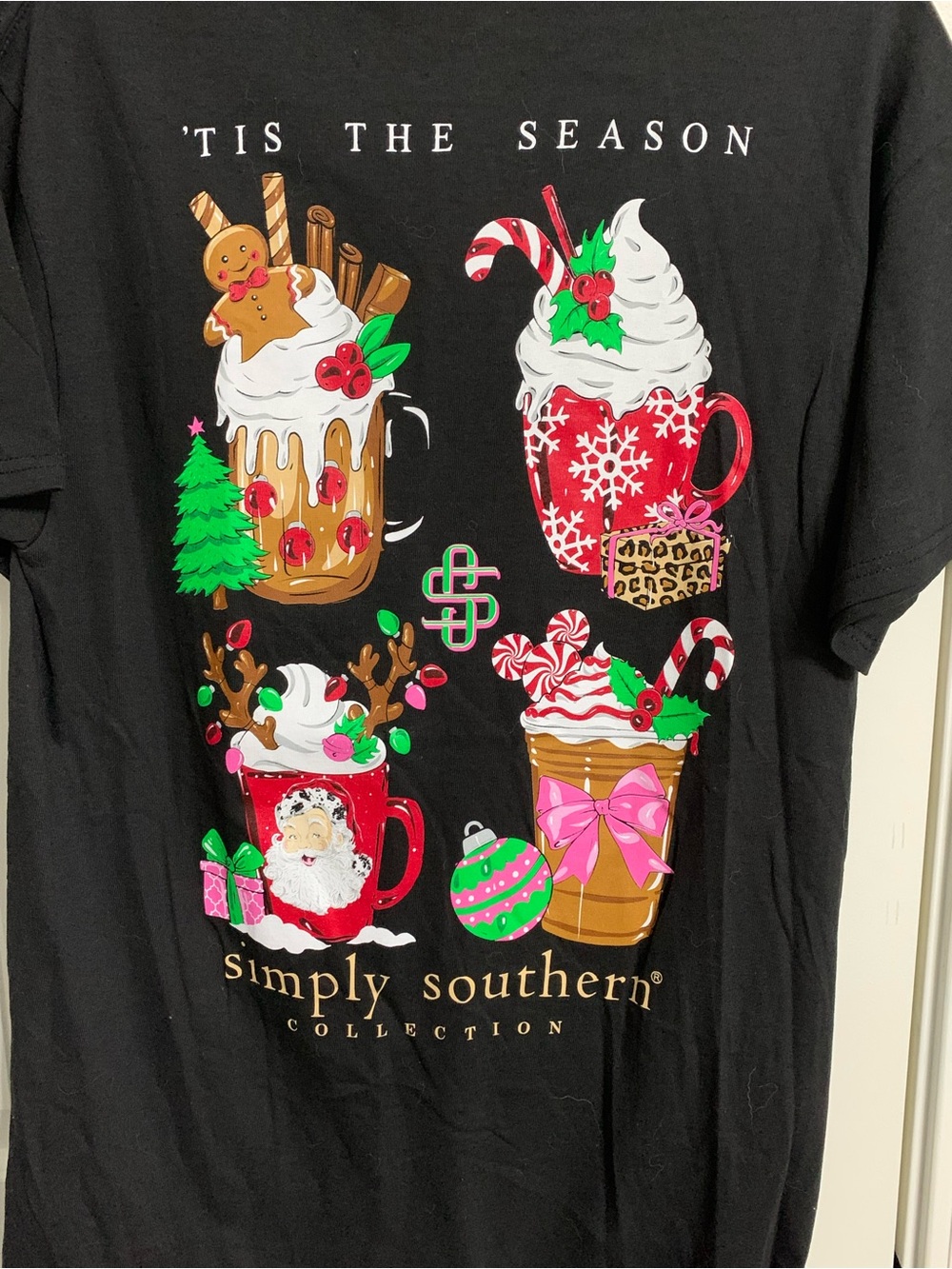 Simply Southern Black Holiday Mug Graphic Tee with Festive Multi-Color Accents